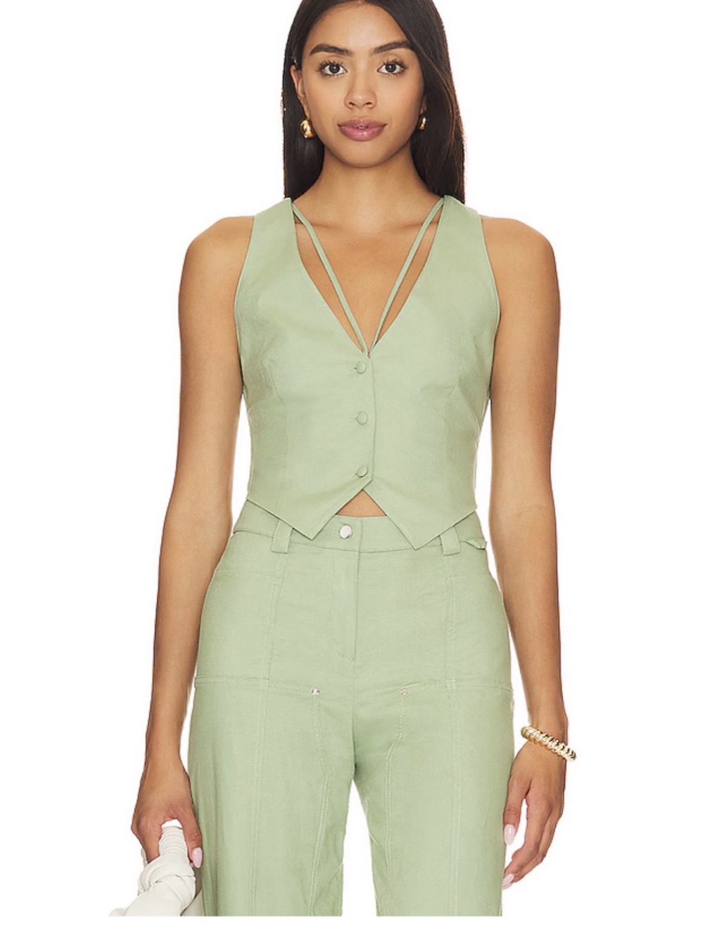 Camila Coelho Matilde Vest Sage Green Crop Top Size XS